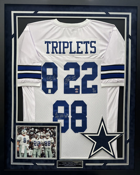 Aikman / Irvin / Smith Autographed Hand Signed Custom Framed Dallas Cowboys Triplets Jersey - PSA/DNA COA