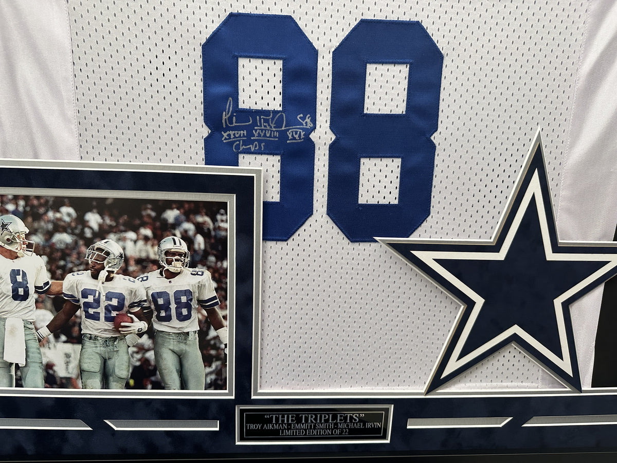 Aikman / Irvin / Smith Autographed Hand Signed Custom Framed Dallas Cowboys Triplets Jersey - PSA/DNA COA