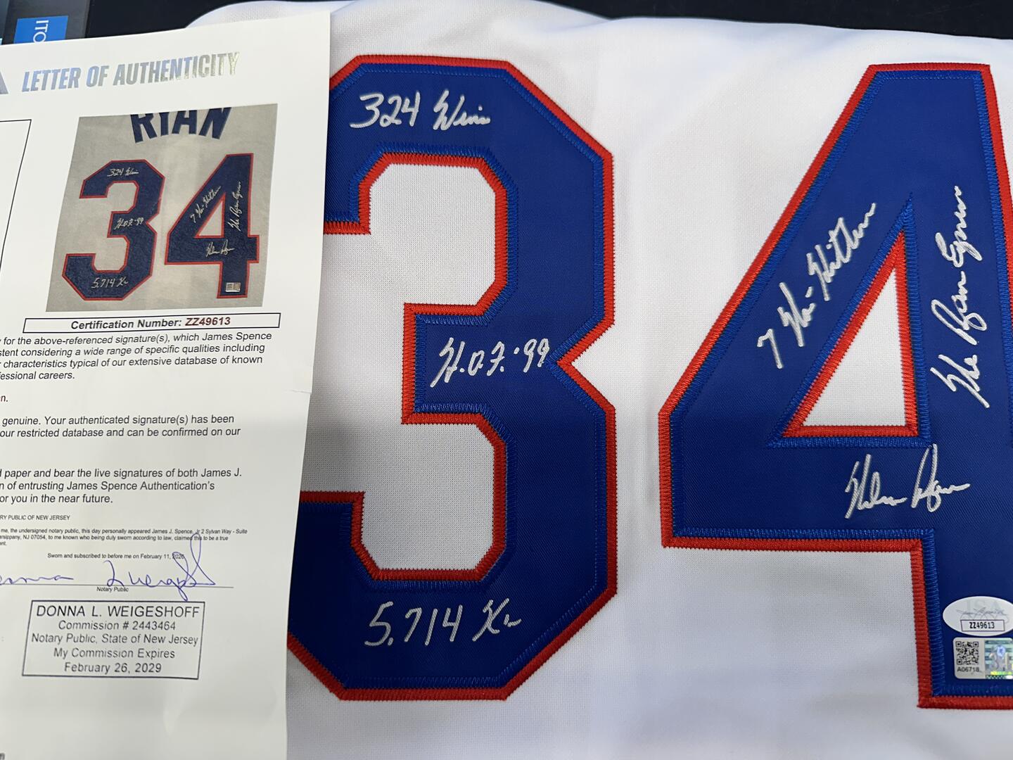 Nolan Ryan Autographed Hand Signed Custom Texas Rangers Jersey W/ Insc. - JSA LOA