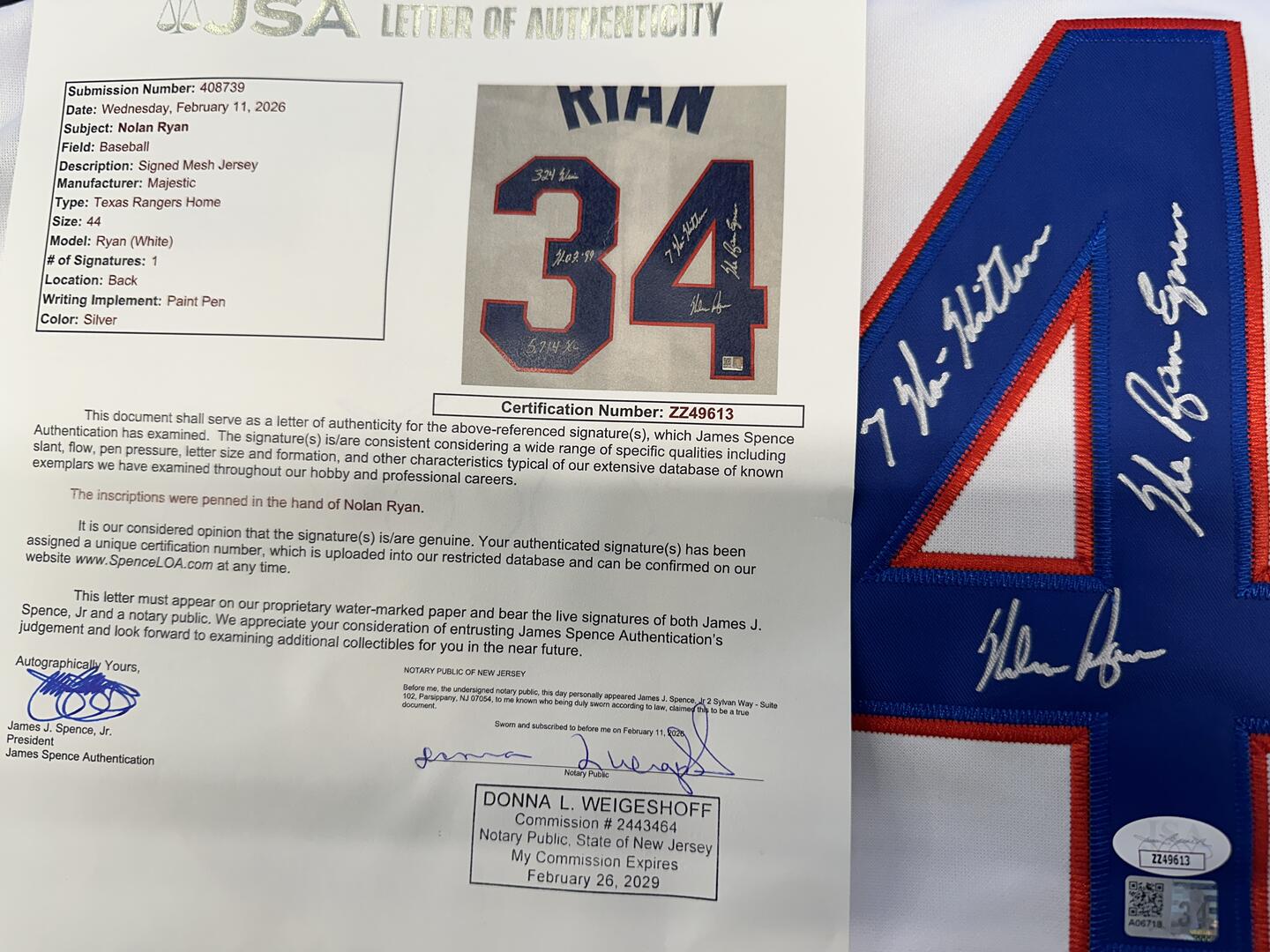 Nolan Ryan Autographed Hand Signed Custom Texas Rangers Jersey W/ Insc. - JSA LOA