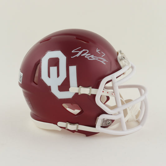 Spencer Rattler Autographed Hand Signed Oklahoma Mini Helmet - Beckett COA