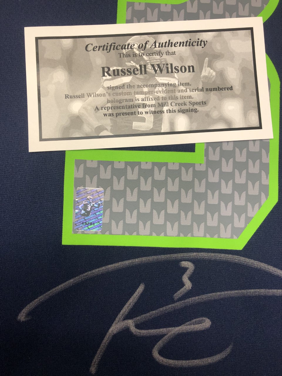 Russell Wilson Autographed Hand Signed Custom Framed Seattle Seahawks Jersey