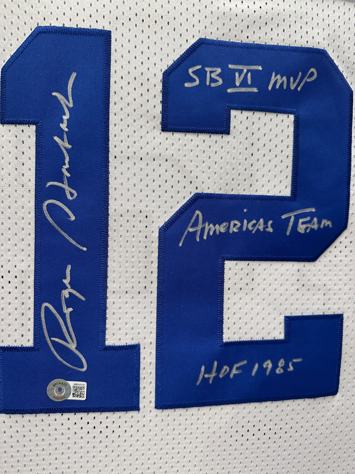 Roger Staubach Autographed Hand Signed Custom Framed Dallas Cowboys Jersey - Beckett COA