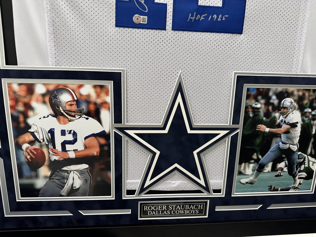 Roger Staubach Autographed Hand Signed Custom Framed Dallas Cowboys Jersey - Beckett COA