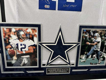 Roger Staubach Autographed Hand Signed Custom Framed Dallas Cowboys Jersey - Beckett COA