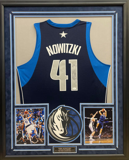 Dirk Nowitzki Autographed Hand Signed Custom Framed Dallas Mavericks Jersey - Beckett COA