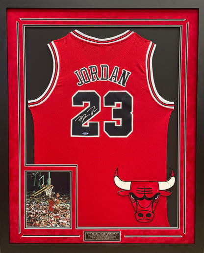 Michael Jordan Autographed Hand Signed Custom Framed Chicago Bulls Jersey - UD COA