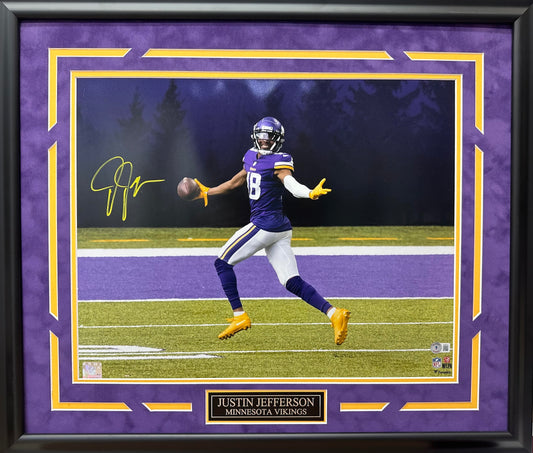 Justin Jefferson Autographed Hand Signed Custom Framed 16x20 Minnesota Vikings Photo - Beckett COA