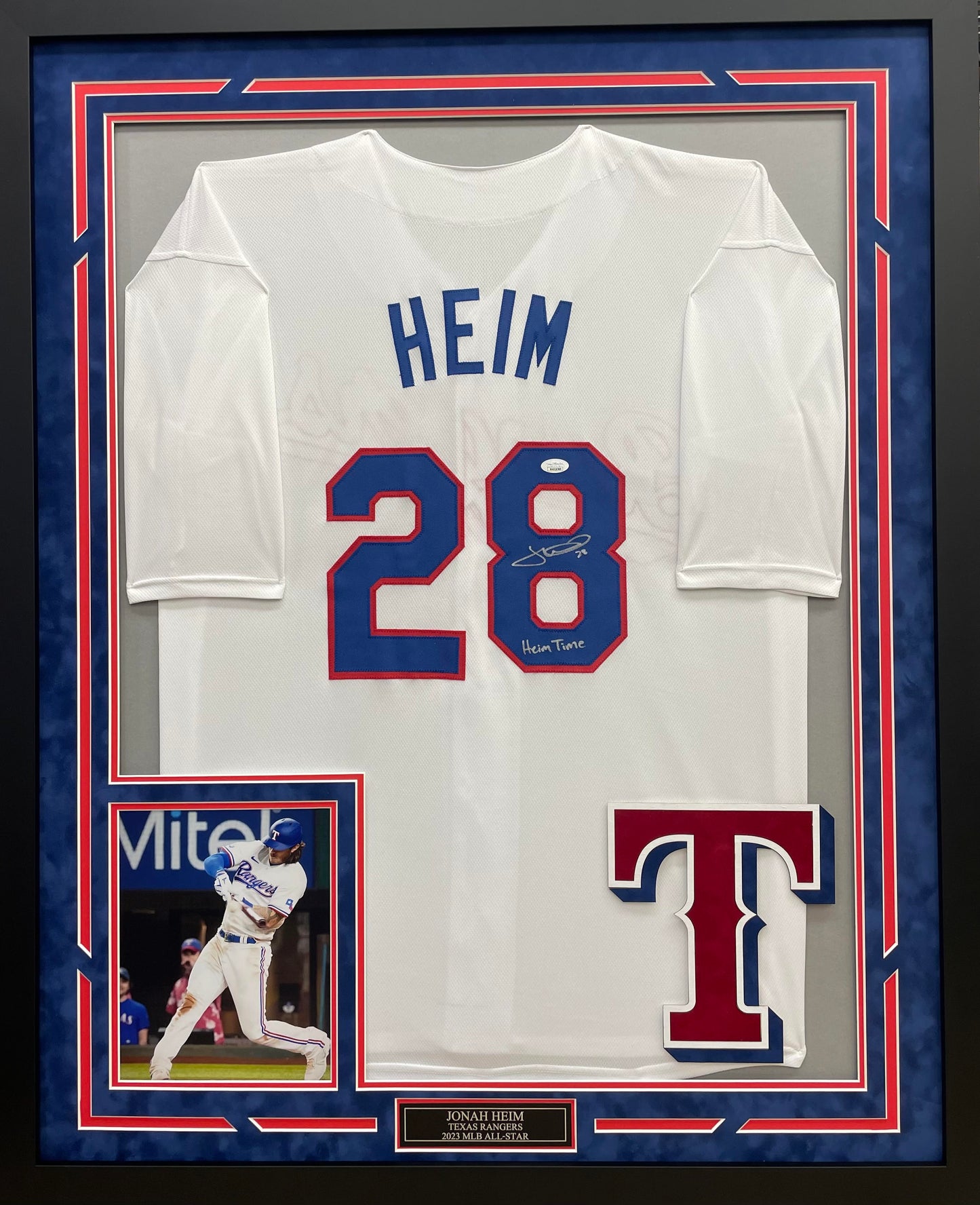 Jonah Heim Autographed Hand Signed Custom Framed Texas Rangers Jersey - JSA COA