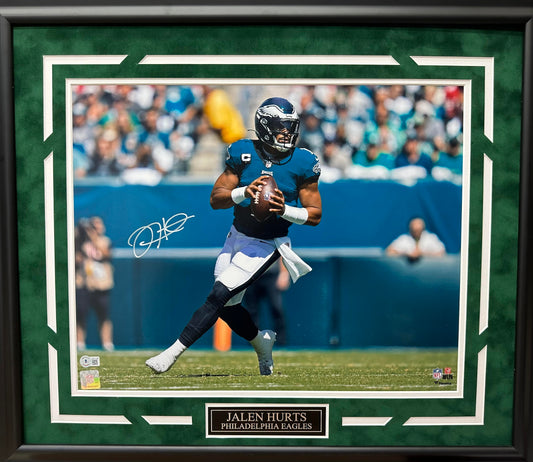 Jalen Hurts Autographed Hand Signed Custom Framed 16x20 Philadelphia Eagles Photo - Beckett COA