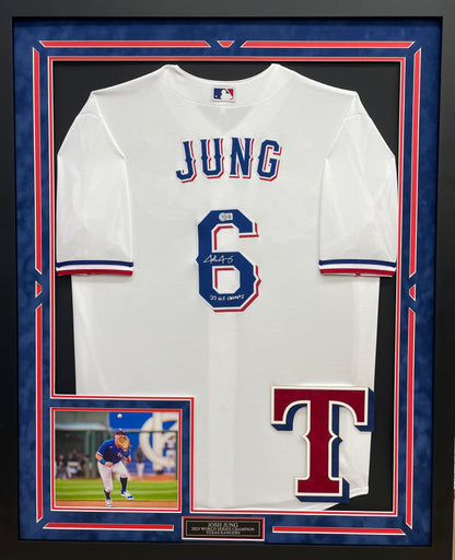 Josh Jung Autographed Hand Signed Custom Framed Texas Rangers Jersey - Beckett COA