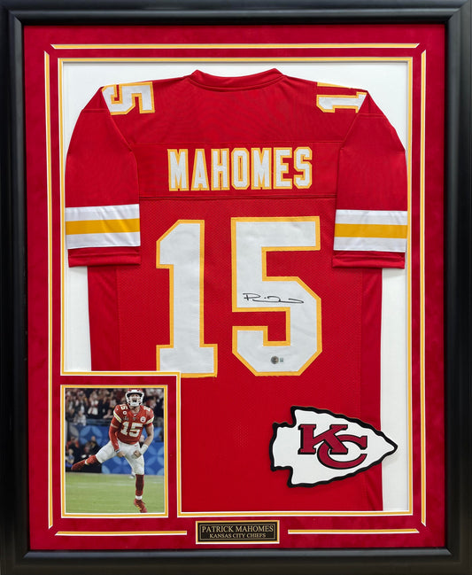 Patrick Mahomes Autographed Hand Signed Custom Framed Kansas City Chiefs Jersey - Beckett COA