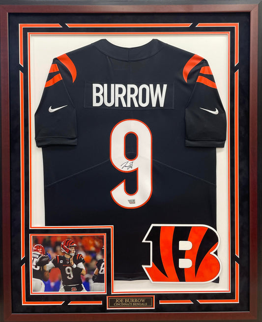 Joe Burrow Autographed Hand Signed Custom Framed Cincinnati Bengals Jersey - Fanatics COA