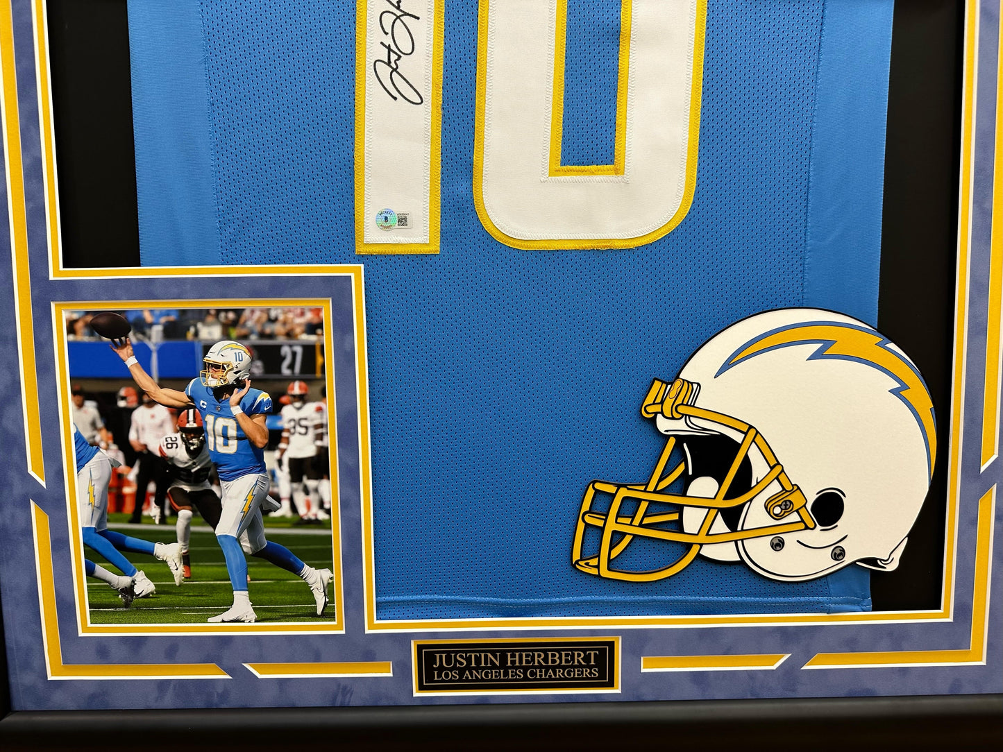 Justin Herbert Autographed Hand Signed Custom Framed Los Angeles Chargers Jersey - Beckett COA