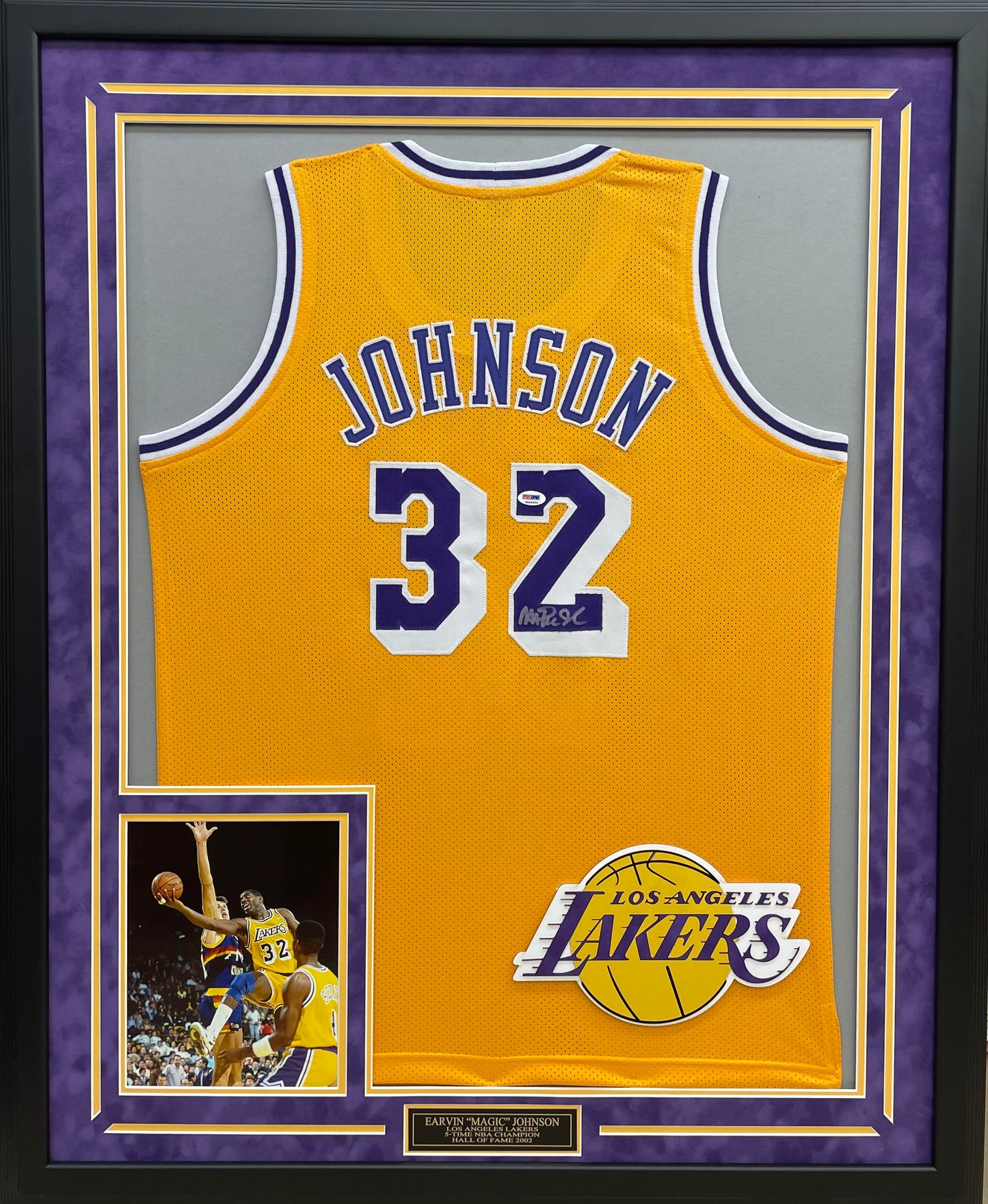 Magic Johnson Autographed Hand Signed Custom Framed Los Angeles Lakers Jersey - PSA COA