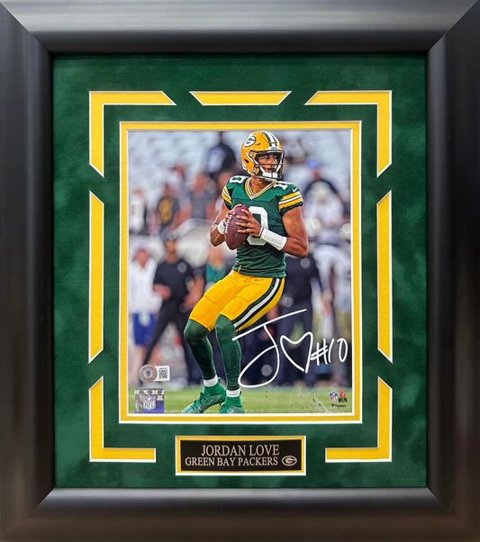 Jordan Love Autographed Hand Signed Custom Framed 8x10 Green Bay Packers Photo - Beckett COA