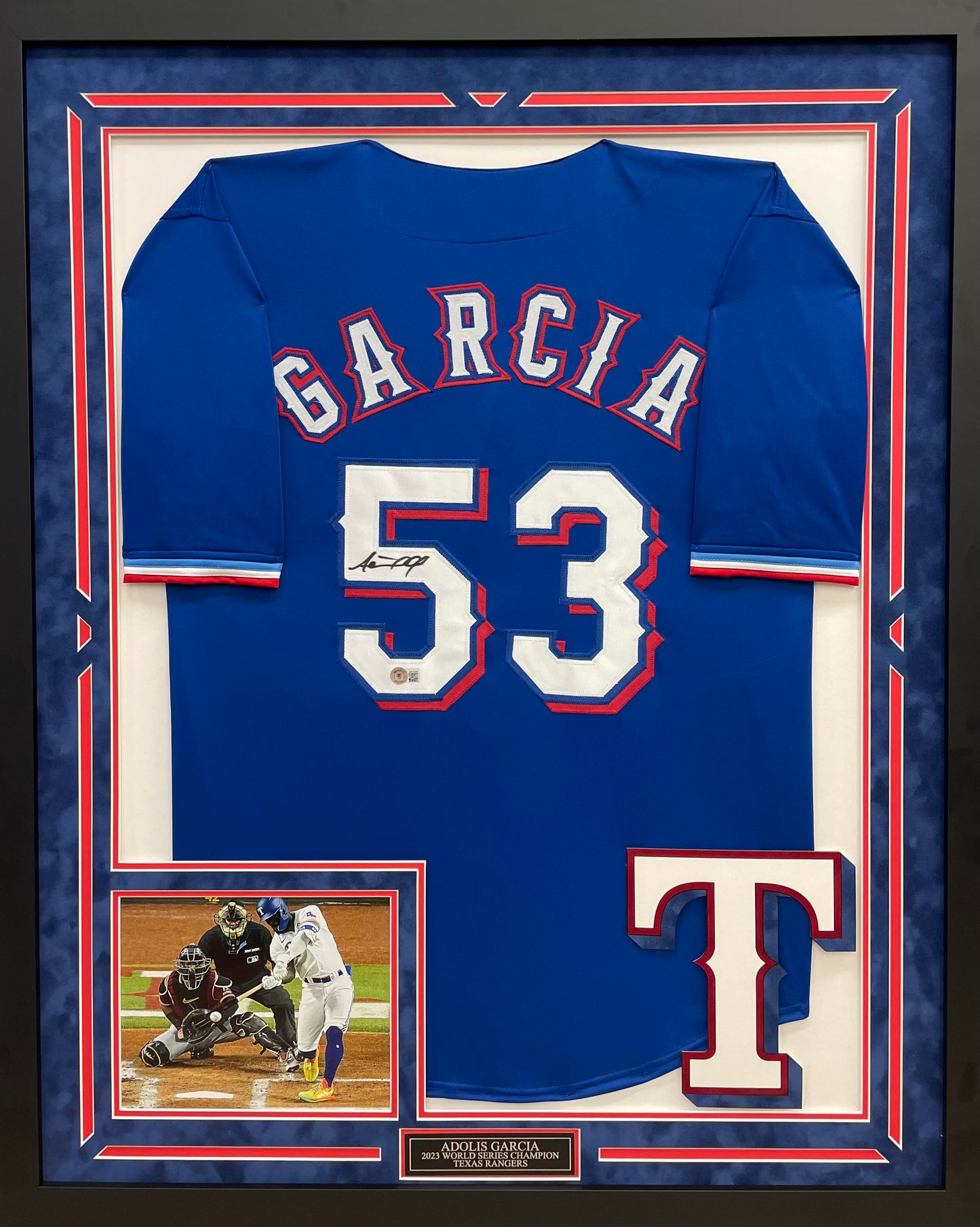 Adolis Garcia Autographed Hand Signed Custom Framed Texas Rangers Jersey - Beckett COA