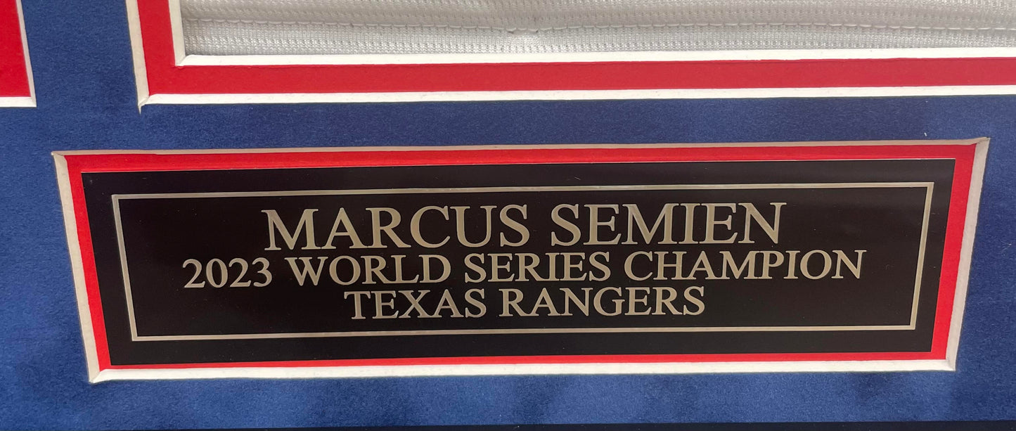 Marcus Semien Autographed Hand Signed Custom Framed Rangers Jersey - Beckett COA