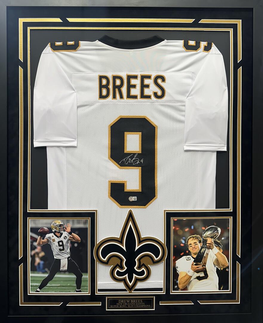 Drew Brees Autographed Hand Signed Custom Framed New Orleans Saints Jersey - Beckett COA