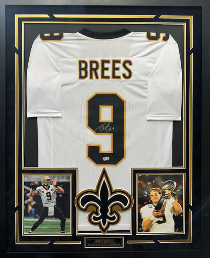 Drew Brees Autographed Hand Signed Custom Framed New Orleans Saints Jersey - Beckett COA